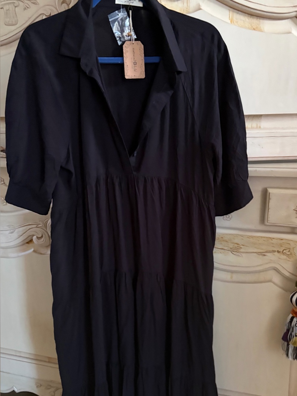 NEW NATURAL LIFE Black Collared Tiered Dress - Picture 4 of 8